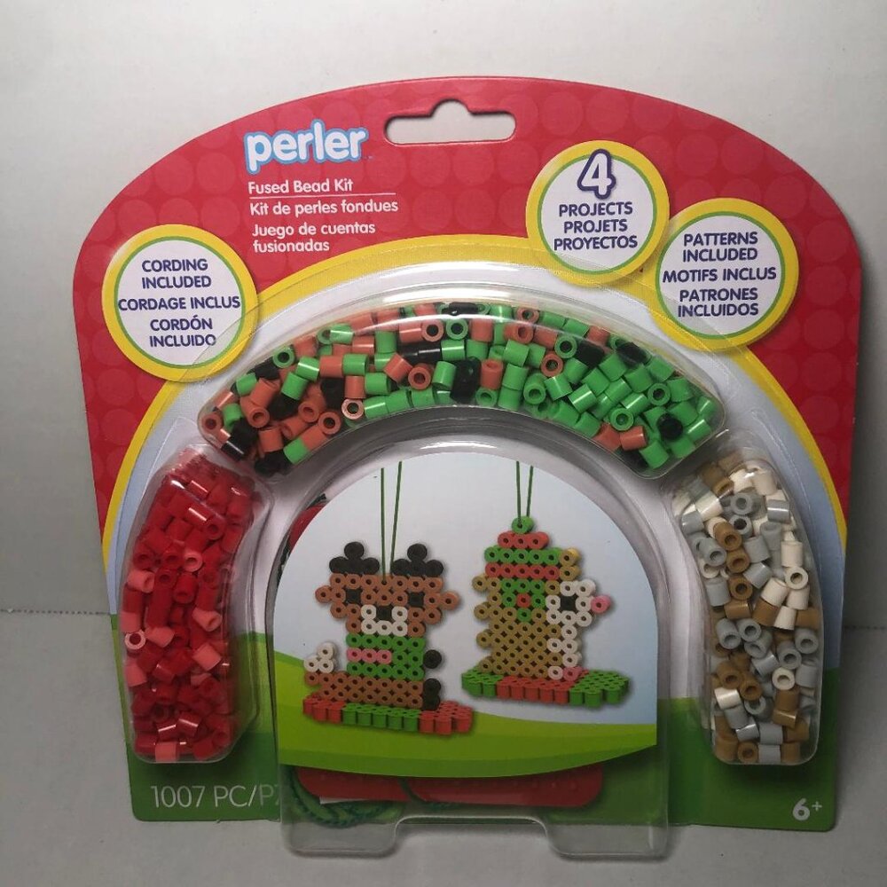 Perler Fused Bead Kit 1007 Piece Bead Set with 4 Christmas Ornament Projects